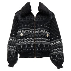LOUIS VUITTON negro LV logo intarsia argyle lana boxy chaqueta aviador FR34 XS