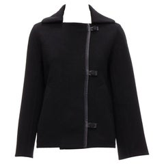 HERMES Jean Paul Gaultier veste en cashmere noir garnie de cuir avec boutons H FR34 XS