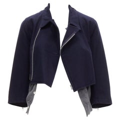 COMME DES GARCONS cardigan court biker déconstruit en laine gris marine