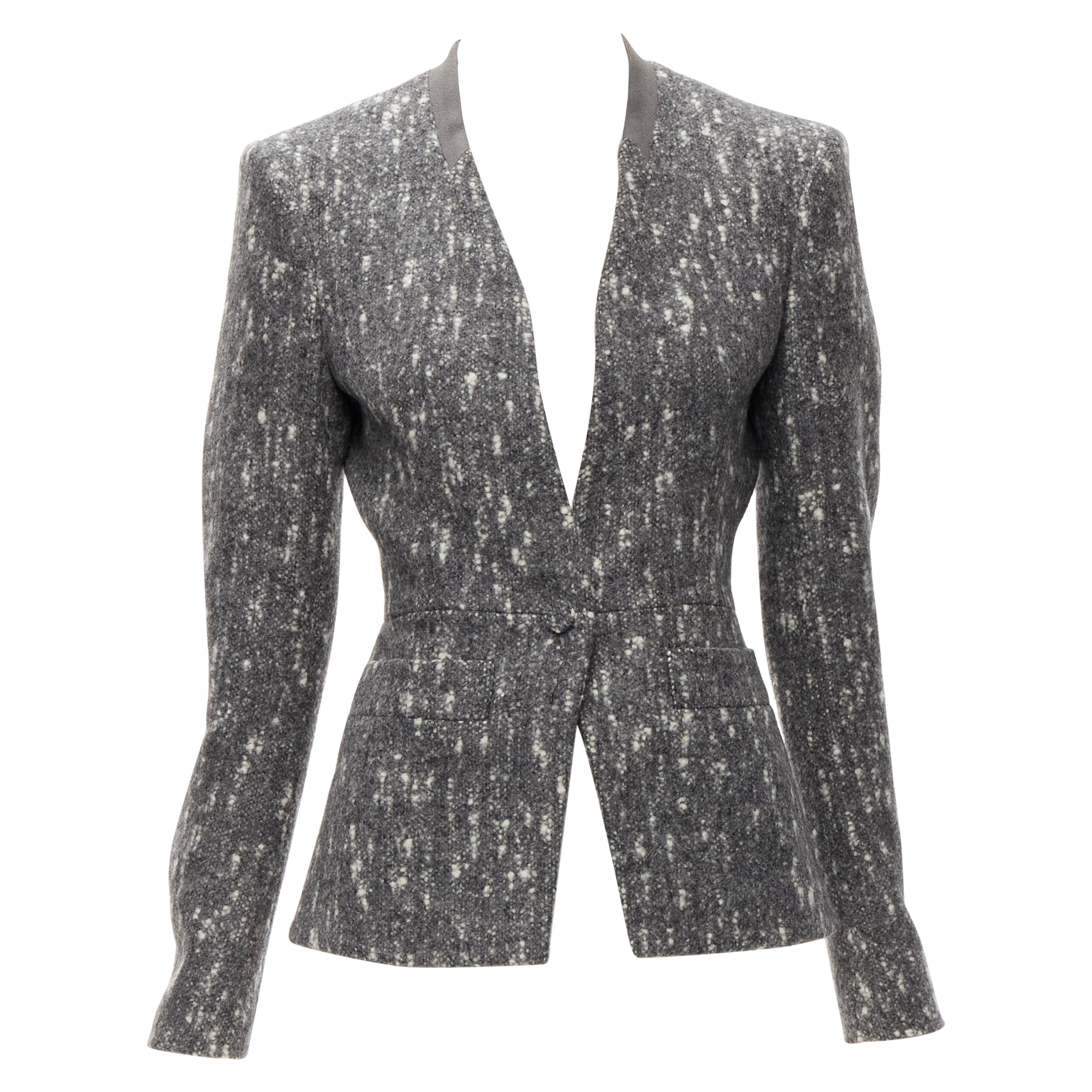 BALENCIAGA Ghesquiere 2009 grey white speckled fitted blazer jacket FR38 M For Sale
