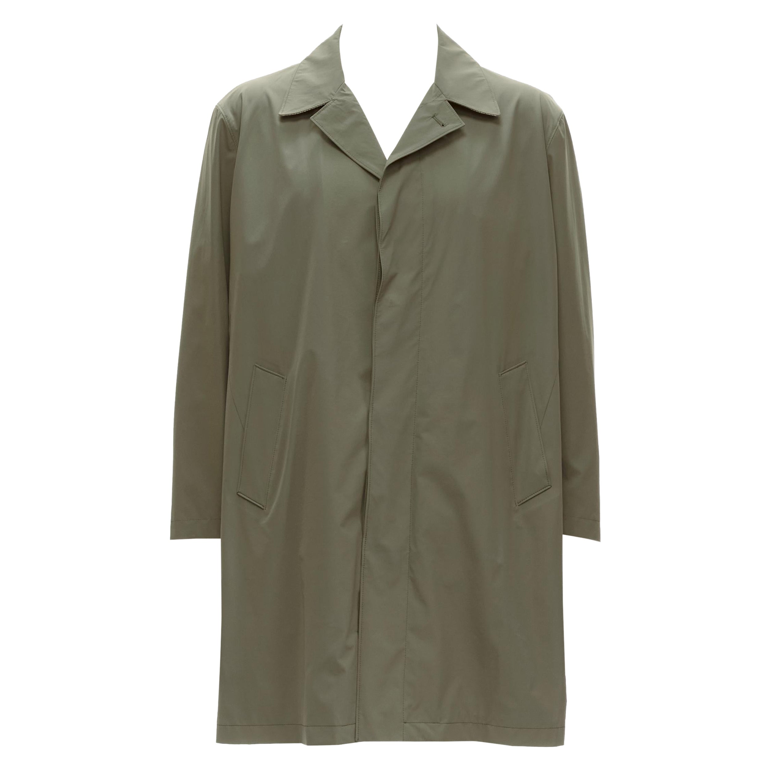 Loro Piana verde classico minimal bottoni invisibili giacca longline cappotto XL