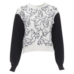 CHANEL 22C cashmere black white Dove bird CC pullover sweater FR34 XS
