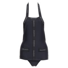 Tom Ford for Gucci Vintage nero logo trim halter layered costume da bagno intero XS
