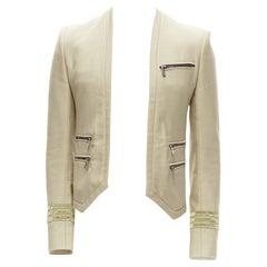Balmain beige, cotone militare con cerniere dorate, giacca attillata EU46 S