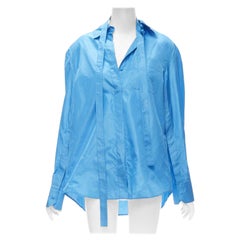 VALENTINO 2022 Pasarela seda azul tafetta cuello relajado corbata camisa oversize IT38 XS