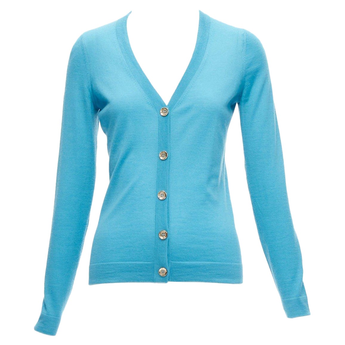 GUCCI 100% Kaschmir Blau Silber GG Strickjacke mit langen Ärmeln und Knopfleiste IT38 XS