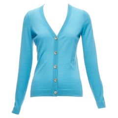 GUCCI 100% Kaschmir Blau Silber GG Strickjacke mit langen Ärmeln und Knopfleiste IT38 XS