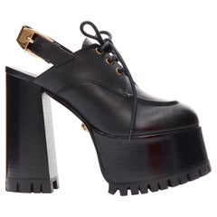 VERSACE black gold buckle sling back black 130mm platform loafer EU37.5