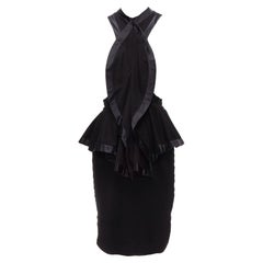 GIVENCHY RICCARDO TISCI Runway black satin jersey ruffle peplum racer dress