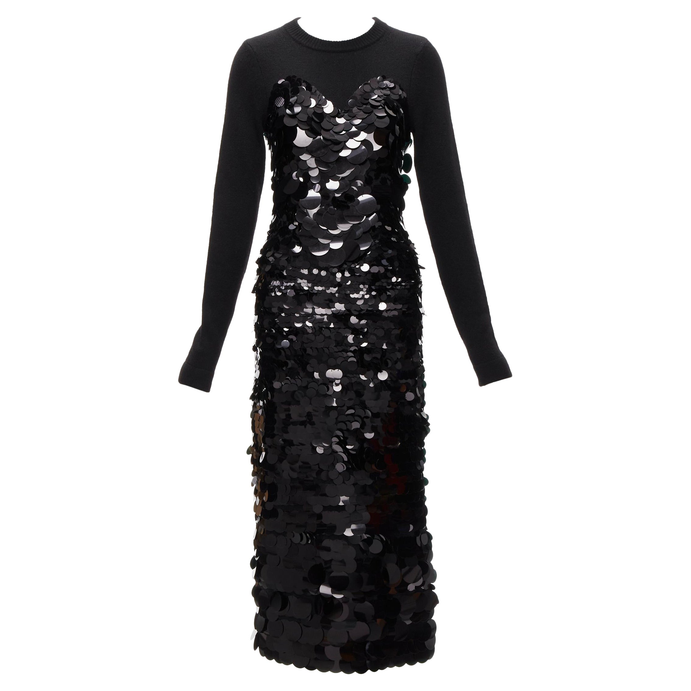 ALTUZARRA black merino wool knit gradient pailette cocktail dress XS For Sale