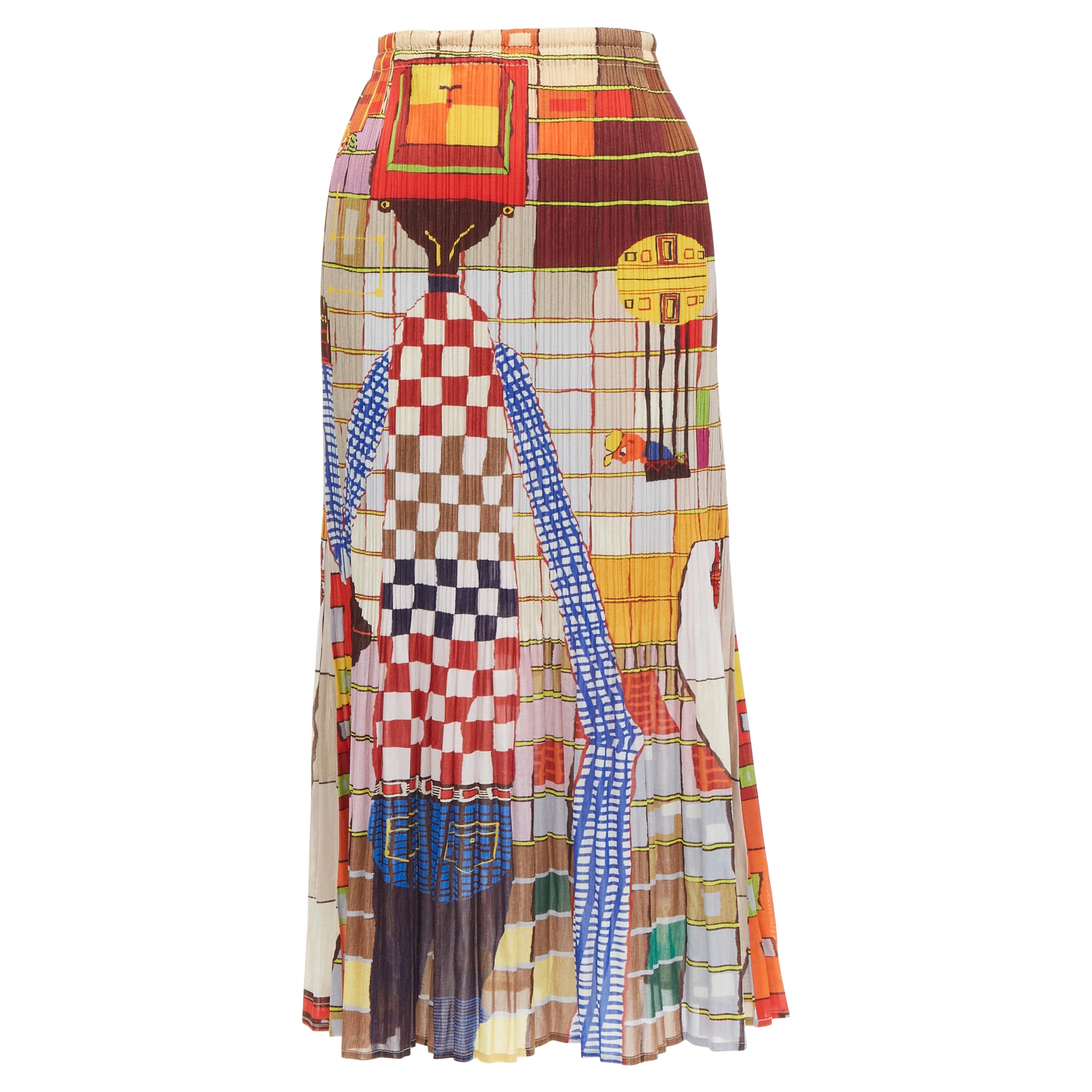 rare ISSEY MIYAKE PLEATS PLEASE Vintage colorful graphic print pleated skirt