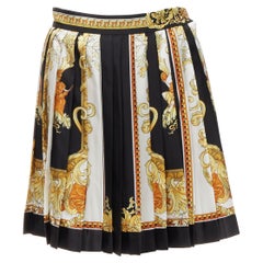 VERSACE 2021 Renaissance Barocco black gold silk pleated skirt IT40 S