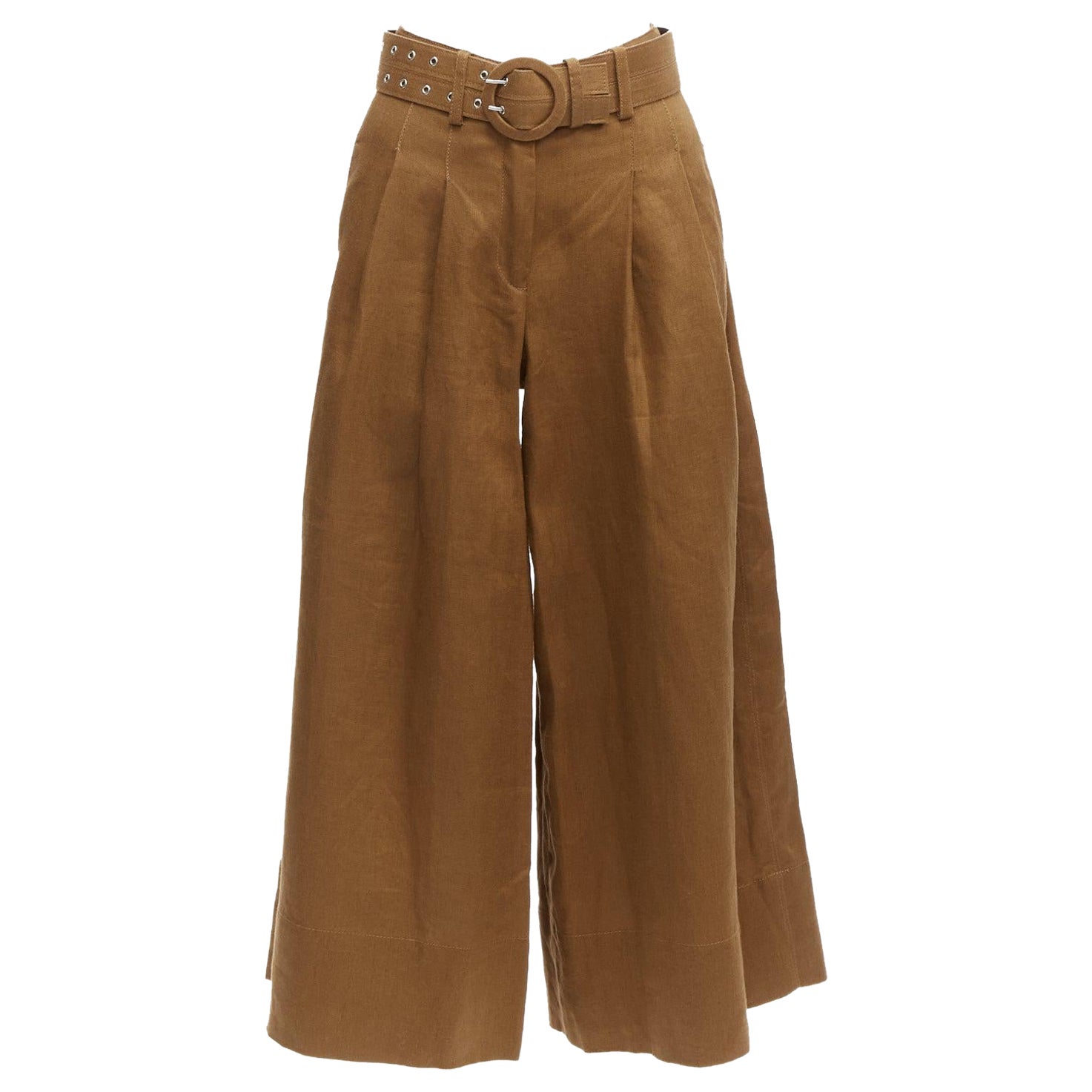 NICHOLAS marron 100% lin ceinture taille haute pantalon large US6 M