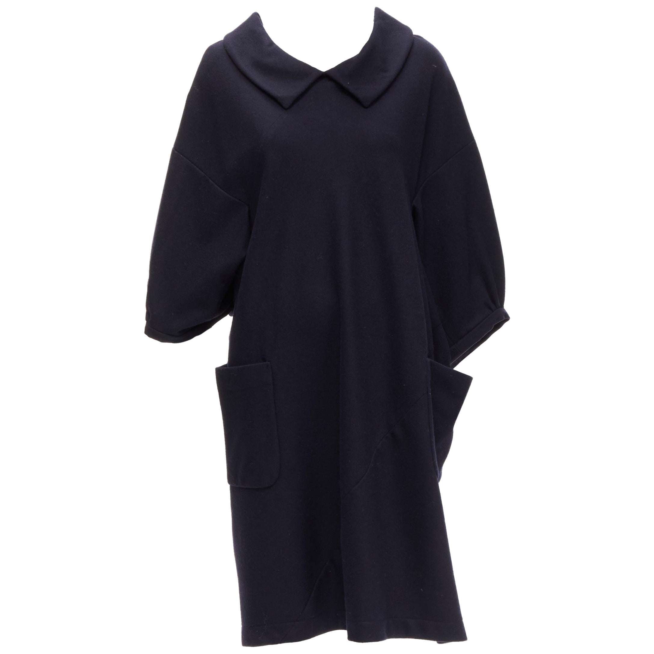 COMME DES GARCONS 2013 navy wool peterpan collar asymmetric boxy short dress S For Sale