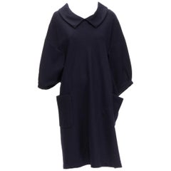 COMME DES GARCONS 2013 abito corto asimmetrico boxy in lana navy con collo a peterpan S
