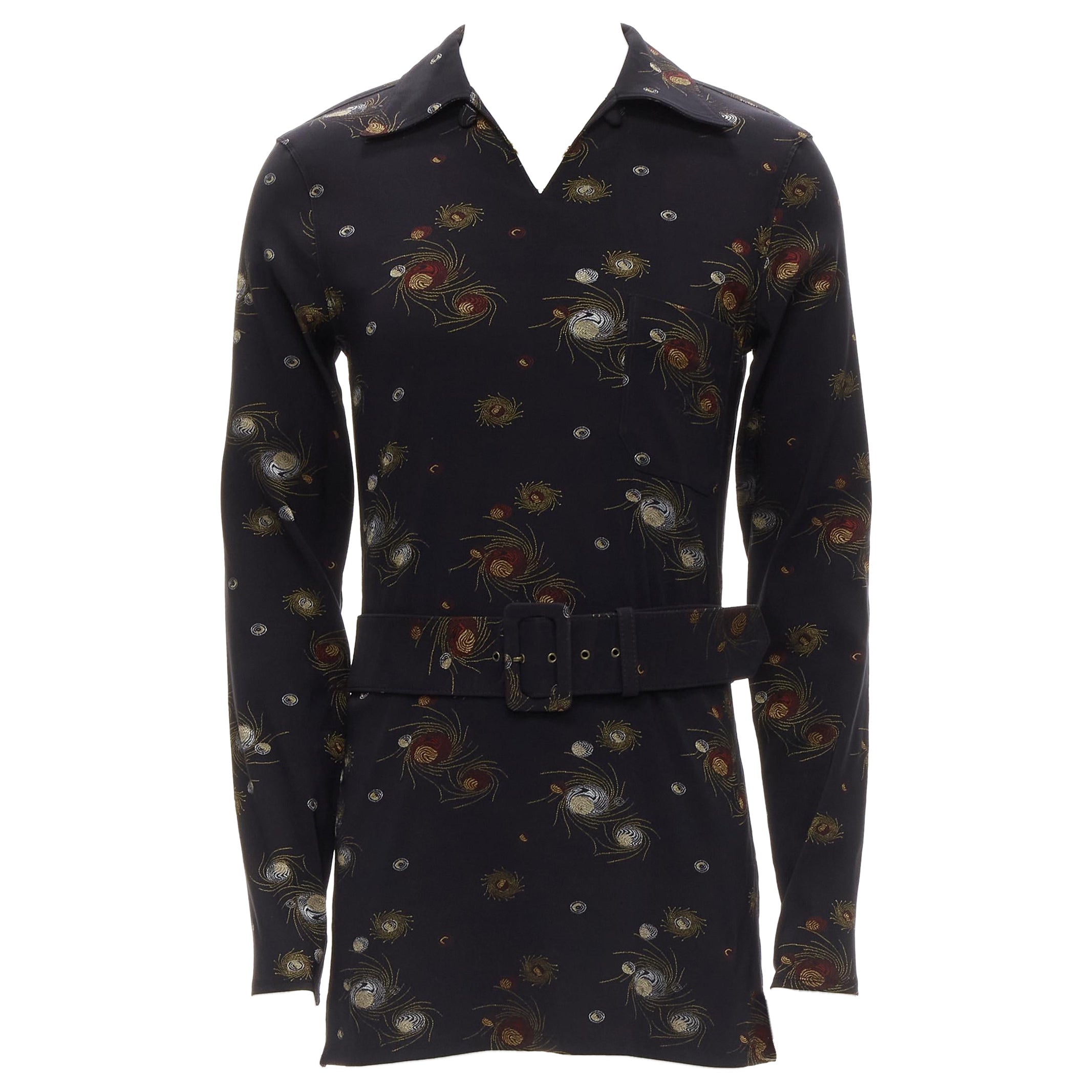 JEAN PAUL GAULTIER Homme Vintage black swirl brocade belted tunic top IT48 M For Sale