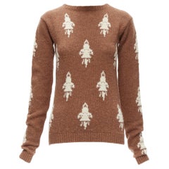 PRADA 2015 100% shetland Wolle Brauner Rocket-Intarsienpullover IT36 XXS