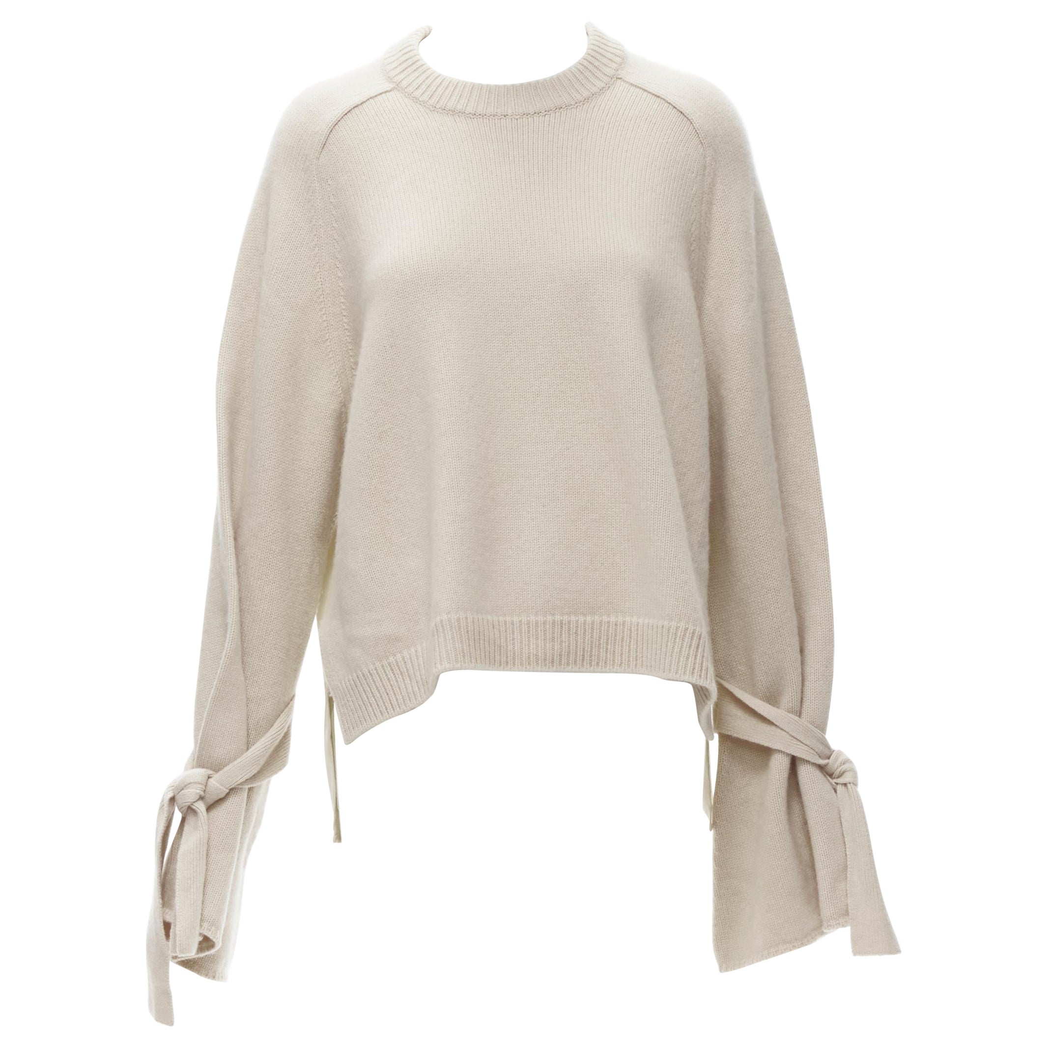 TIBI 100% cashmere beige contrast bow tie cuff oversized sweater S For Sale
