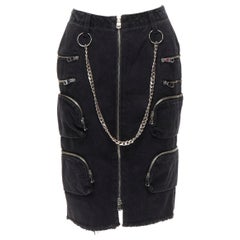 rare FAITH CONNEXION NTMB black denim cotton punk chain multi pockets skirt XS