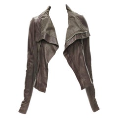RICK OWENS dust brown lambskin leather draped collar fitted biker jacket IT40 XS