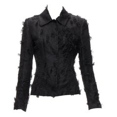DOLCE GABBANA black silk flower petals bead embellished blazer jacket S