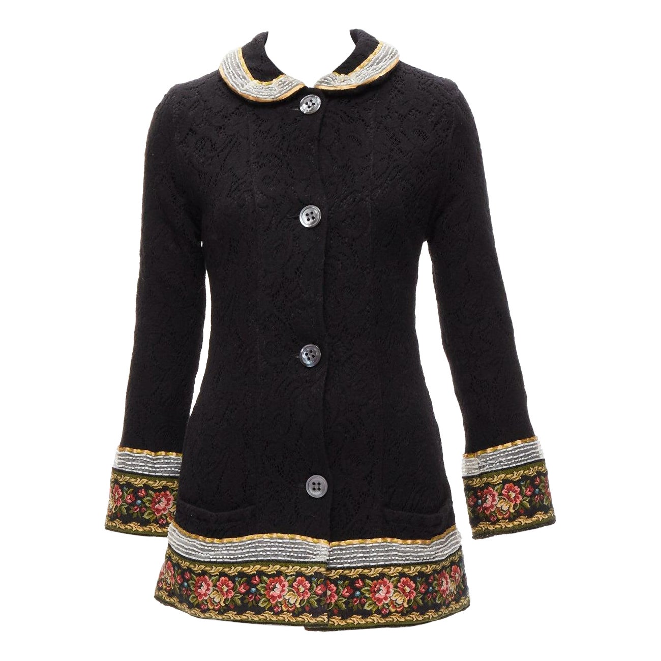 VOYAGE INVEST IN THE ORIGINAL LONDON rouge vert perlé floral noir manteau en laine L