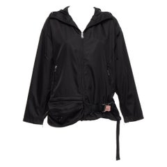 PRADA 2019 black nylon triangle logo waist bag hooded windbreaker jacket IT36 XS