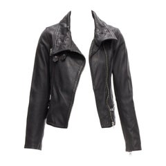 ALL SAINTS Bales veste de motard à col entonnoir en cuir d'agneau noir UK6 XS