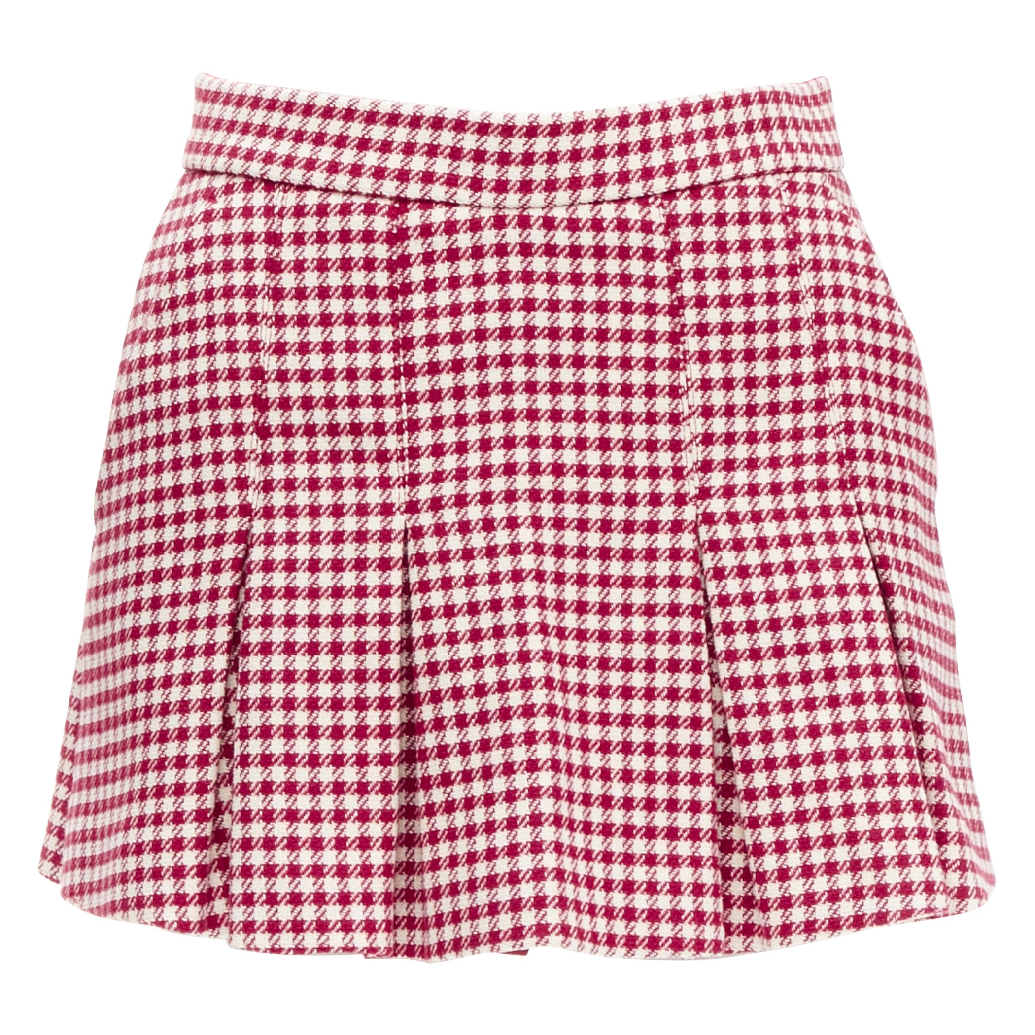 RED VALENTINO red white wool blend gingham pleated high waist skorts IT36 XXS For Sale