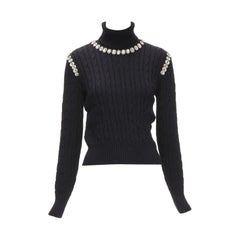 GIUSEPPE DI MORABITO black wool crystal embellished cable knit turtleneck IT38