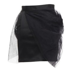 Y PROJECT mini falda lápiz satinada asimétrica de tul negro de talle alto XS