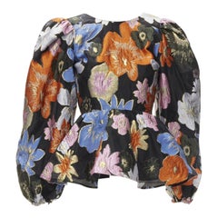 STINE GOYA top con maniche a palloncino in jacquard floreale blu arancio XS