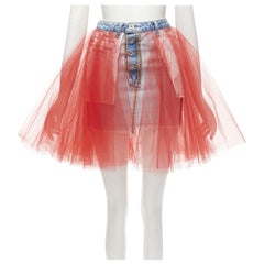 UNRAVEL PROJECT BEN TAVERNITI red tulle tut inside out washed denim skirt 24"
