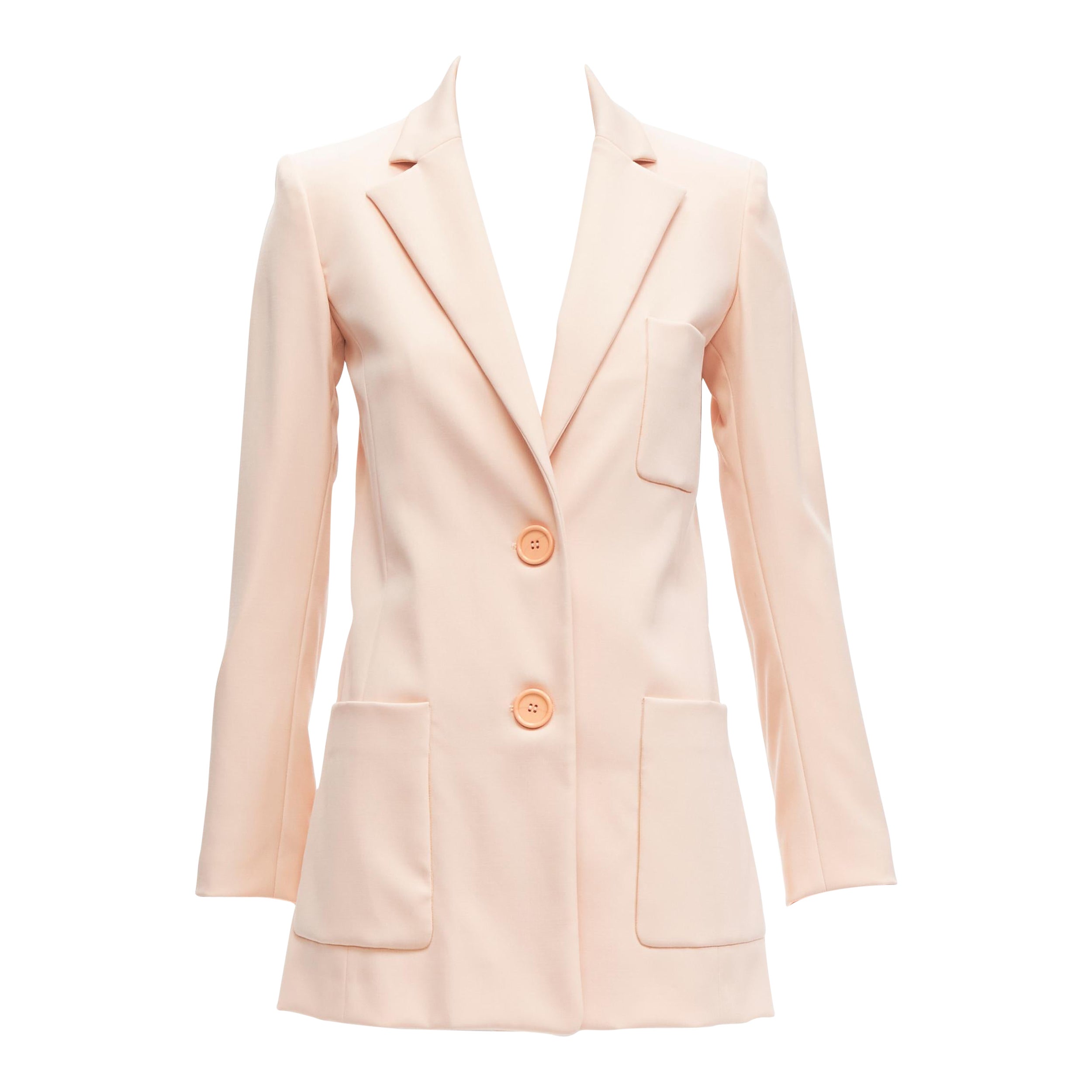 OSCAR DE LA RENTA 2018 blush pink wool 3 pocket longline blazer jacket US0 XS