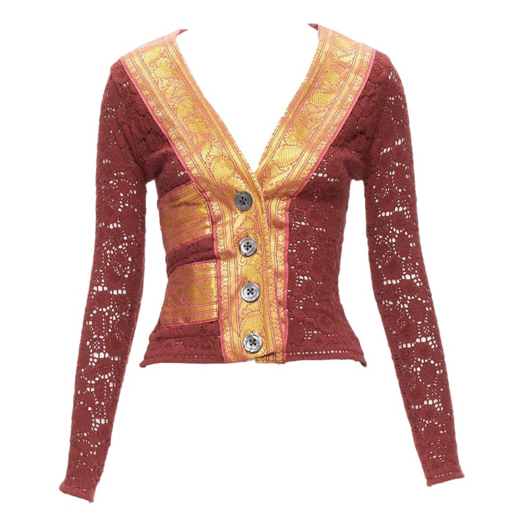VOYAGE INVEST IN THE ORIGINAL LONDON gold brocade red lace eyelet 