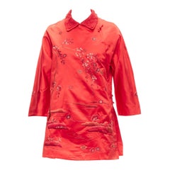 SHIATZY CHEN red silk lace collar floral cloud embroidery qipao top IT44 L