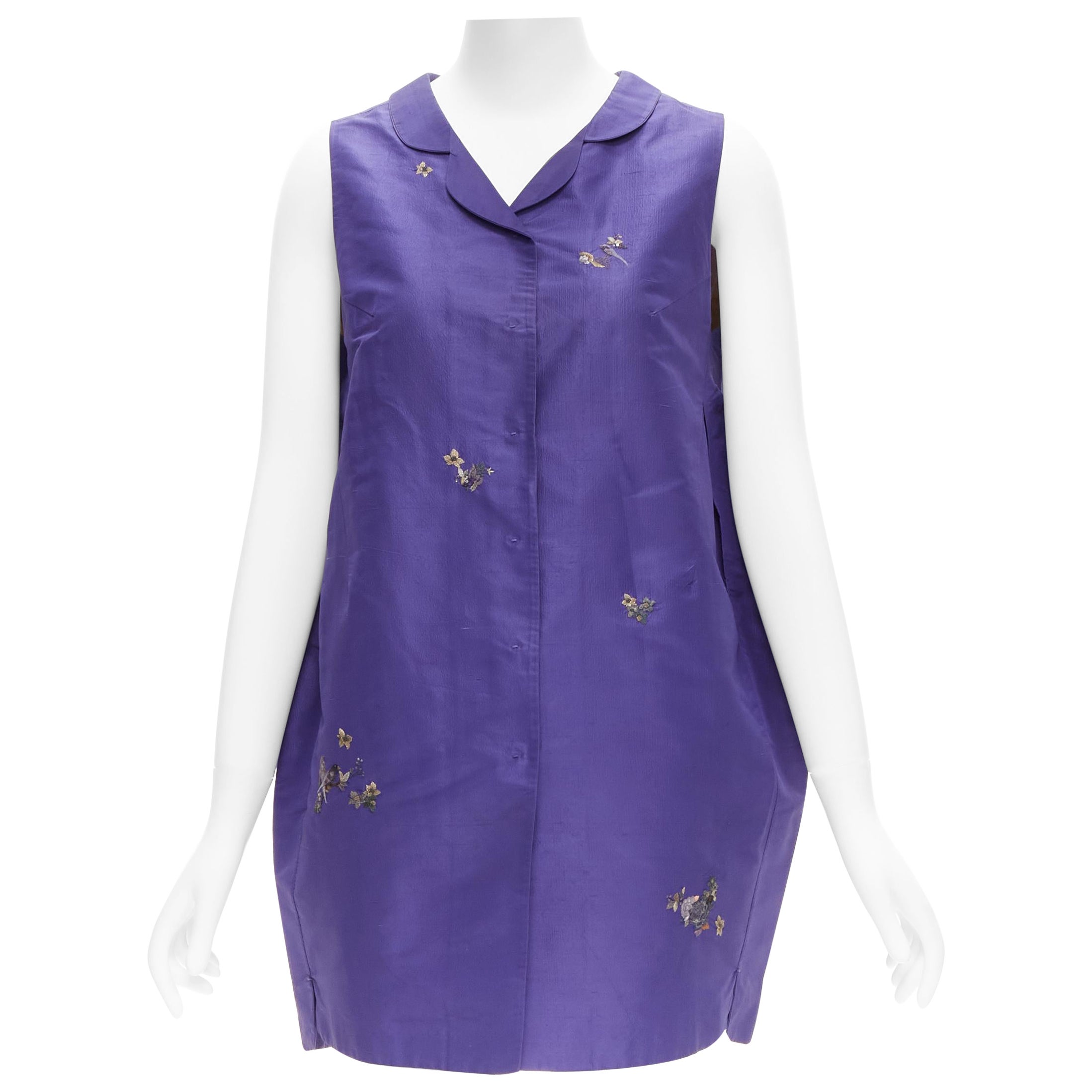SHIATZY CHEN silk purple oriental floral bird embroidery cocoon vest IT44 L For Sale