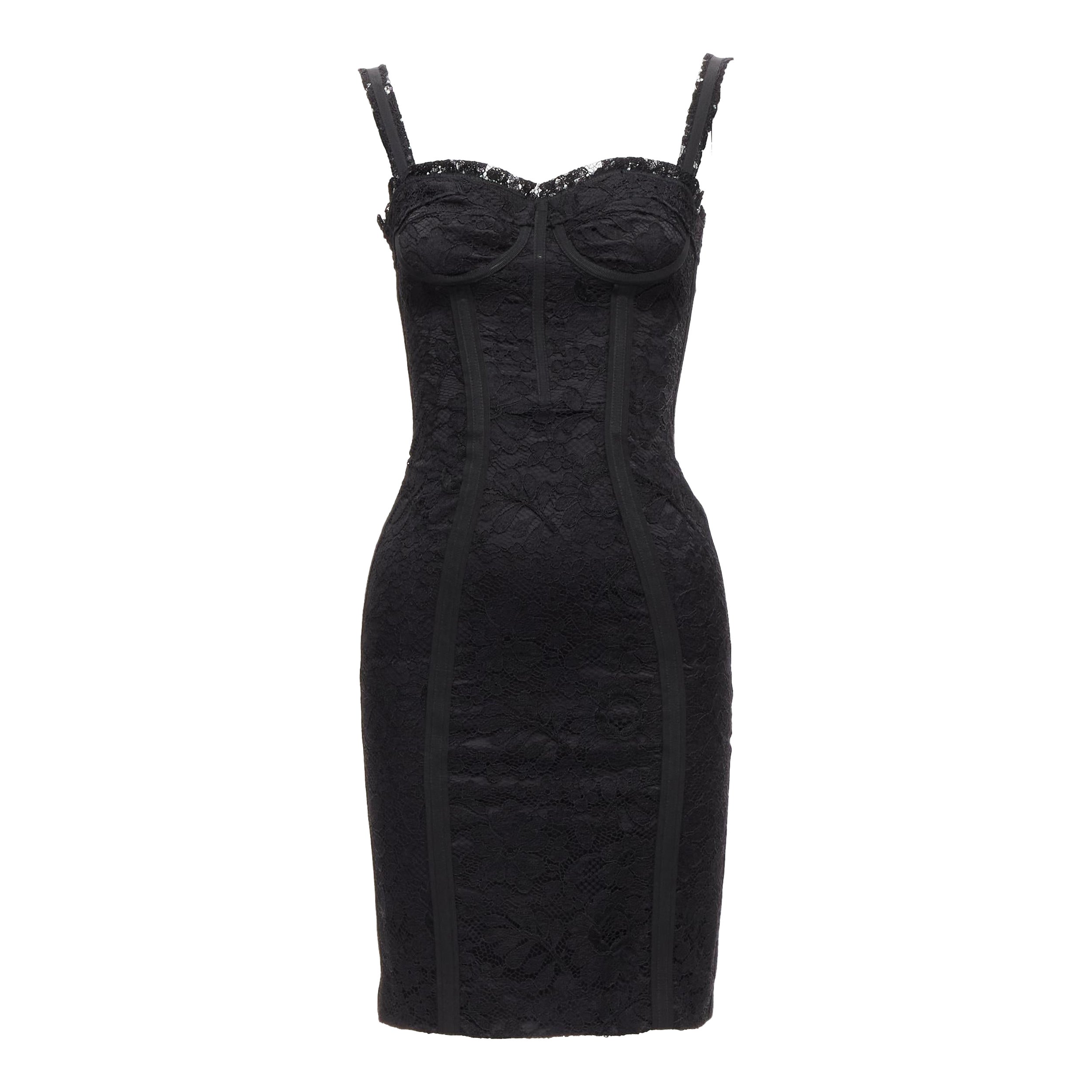 DOLCE GABBANA corpiño de encaje negro corsé deshuesado a la vista vestido de cóctel IT36 XXS en venta