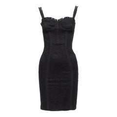 DOLCE GABBANA black lace bustier corset exposed boning cocktail dress IT36 XXS