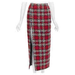 HALPERN jupe midi à fente haute en tweed à carreaux rouges FR34 XS