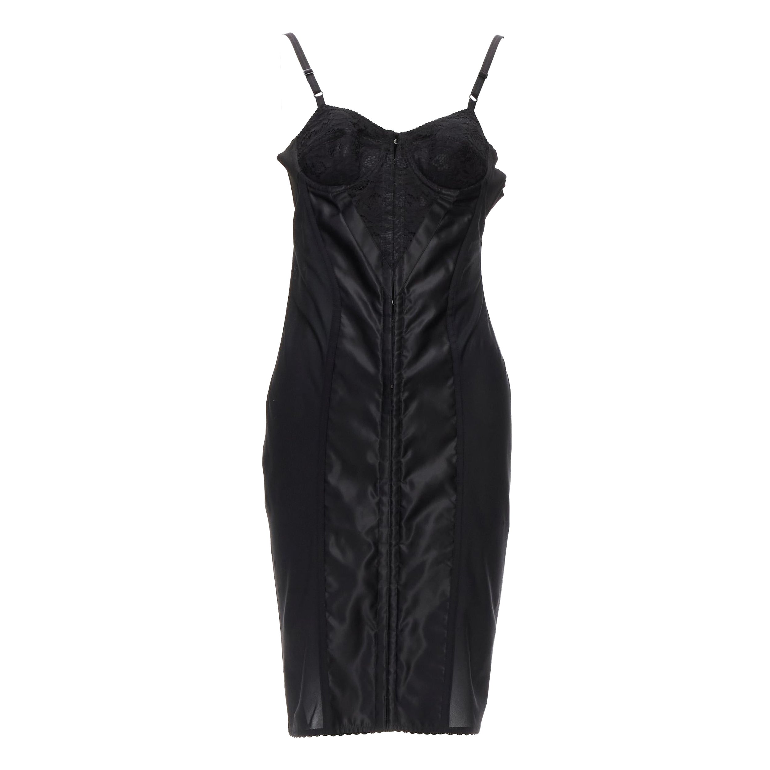 DOLCE GABBANA black lace bustier boned corset cocktail dress IT38 XS For Sale