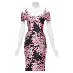 Dolce & Gabbana noir rose jacquard floral robe corsetée à épaules dénudées IT36 XXS
