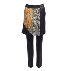 Dries van Noten 2012  Pantaloni kilt a pieghe con drago cinese giallo FR36 S