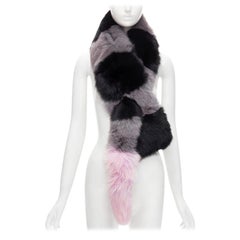 CHARLOTTE SIMONE 100% fur black pink striped tail silk lined loop through scarf
