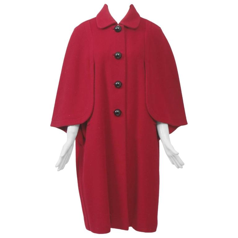 Adolfo Red Cape Coat For Sale at 1stdibs
