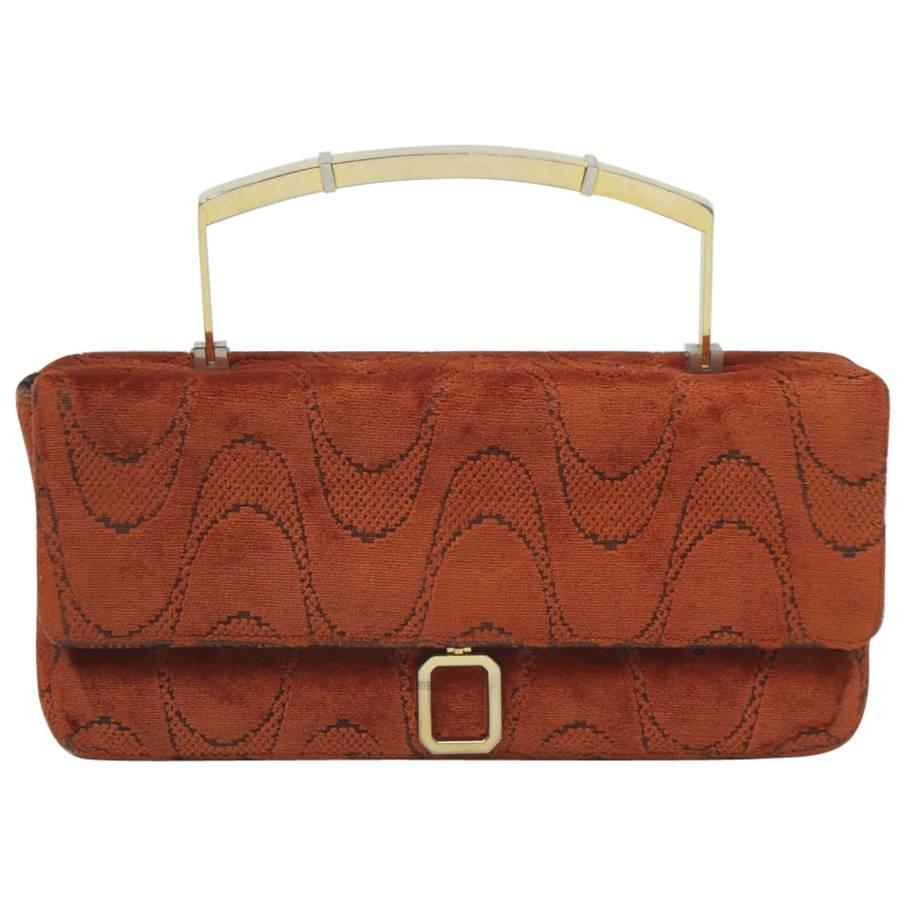 Orange Cut-Velvet Handbag For Sale