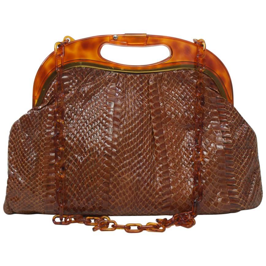Snakeskin Shoulder Bag with Tortoise Frame