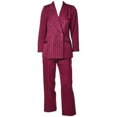 Yves Saint Laurent Double Breasted Pin Stipe Pantsuit