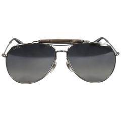 GUCCI Silver Tone Metal Bamboo Top Aviator Sunglasses