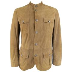 Men's ARMANI COLLEZIONI 40 Tan Perforated Suede Military Jacket